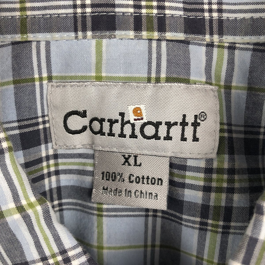 Carhartt Check Pattern Short Sleeve Work Shirt, Men's XL cotton Blue type light blue Vintage Second Hand
