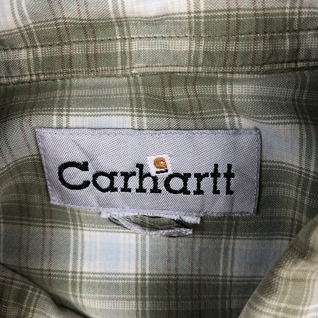 Carhartt Check Pattern Short Sleeve Work Shirt, Men's M cotton Khaki type Vintage Second Hand