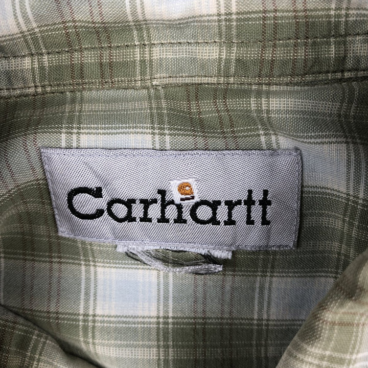 Carhartt Check Pattern Short Sleeve Work Shirt, Men's M cotton Khaki type Vintage Second Hand