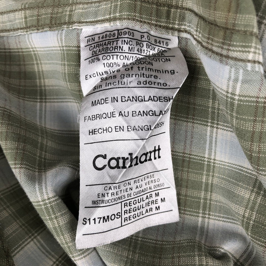 Carhartt Check Pattern Short Sleeve Work Shirt, Men's M cotton Khaki type Vintage Second Hand