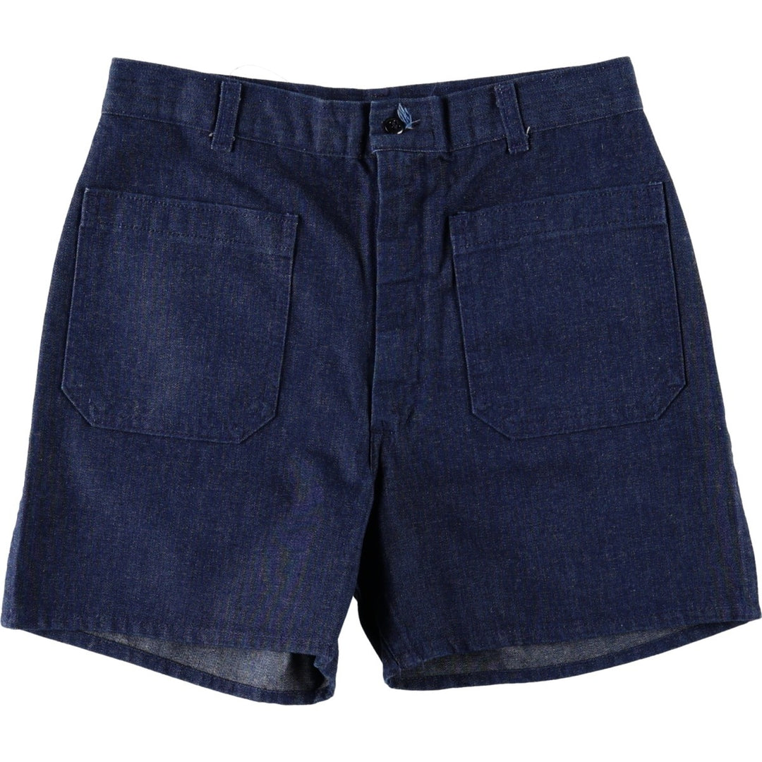 Authentic US military issue, 70s-80'S Navdungaree US Navy denim shorts, made in the USA, women's size L (equivalent to W30). cotton navy blue type Vintage Second Hand