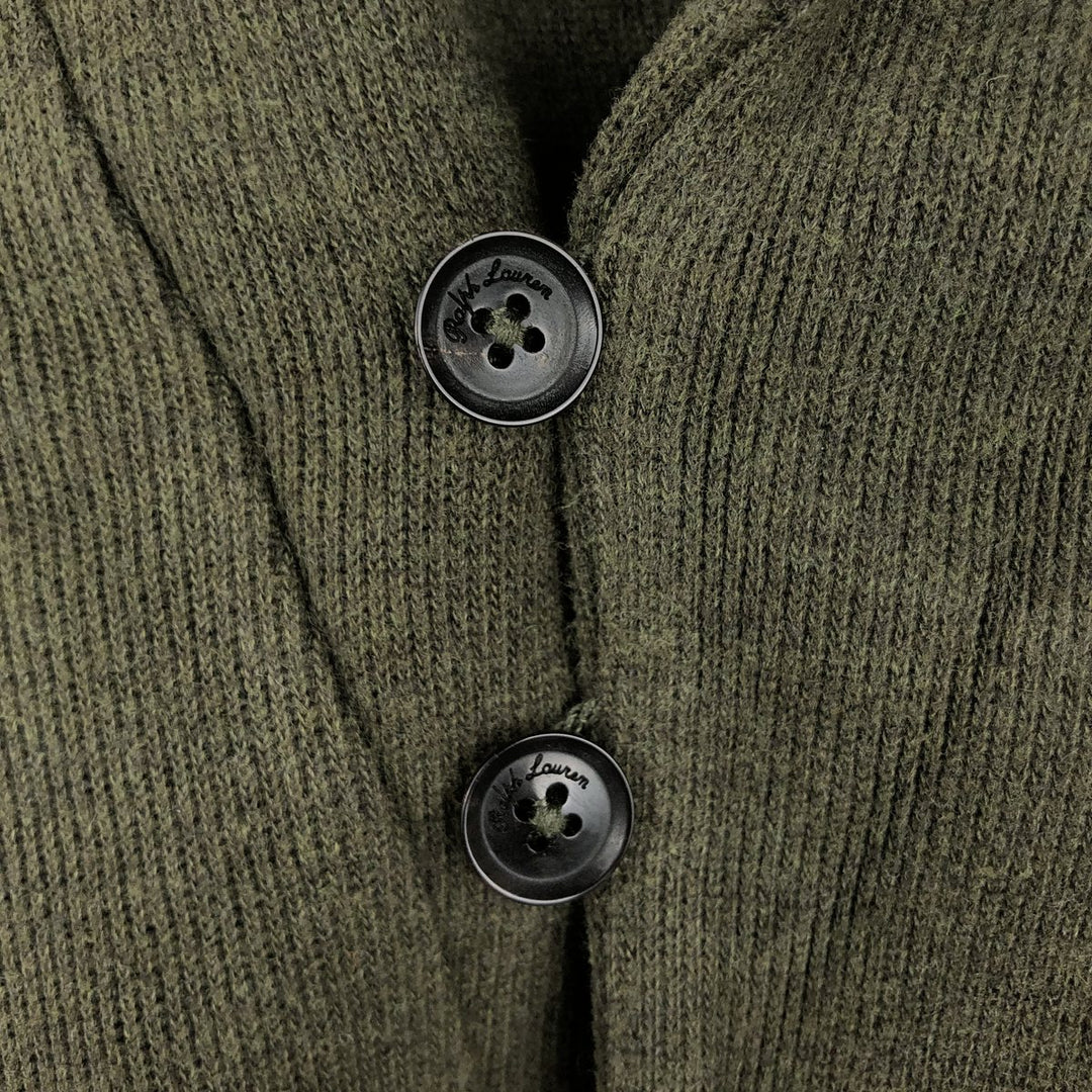 Ralph Lauren POLO RALPH LAUREN Shawl Collar Sweatshirt (Men's Size S) cotton Khaki type sage green Vintage Second Hand