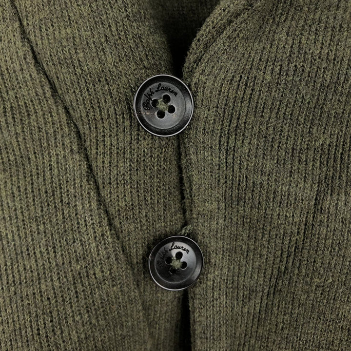 Ralph Lauren POLO RALPH LAUREN Shawl Collar Sweatshirt (Men's Size S) cotton Khaki type sage green Vintage Second Hand