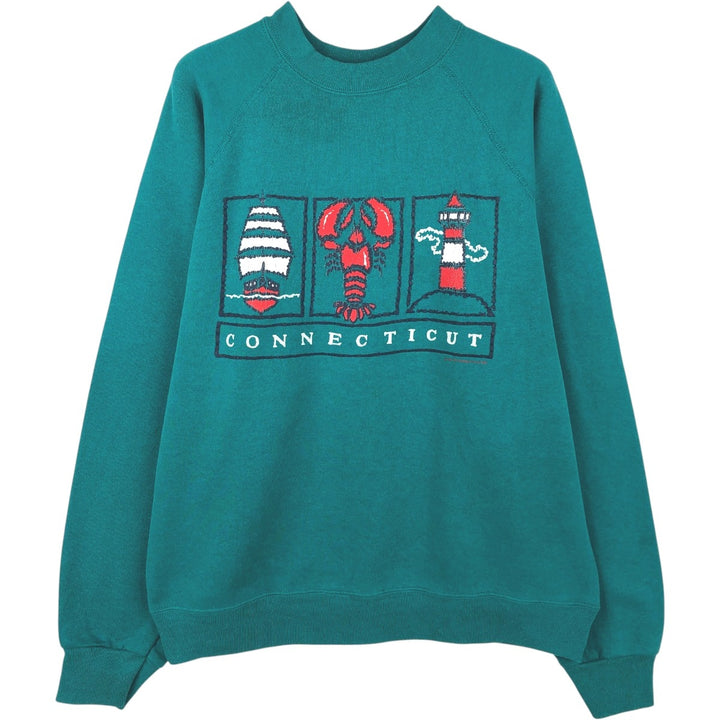TULTEX Printed Sweatshirt, Made in USA, Men's Size L cotton turquoise blue Vintage Second Hand
