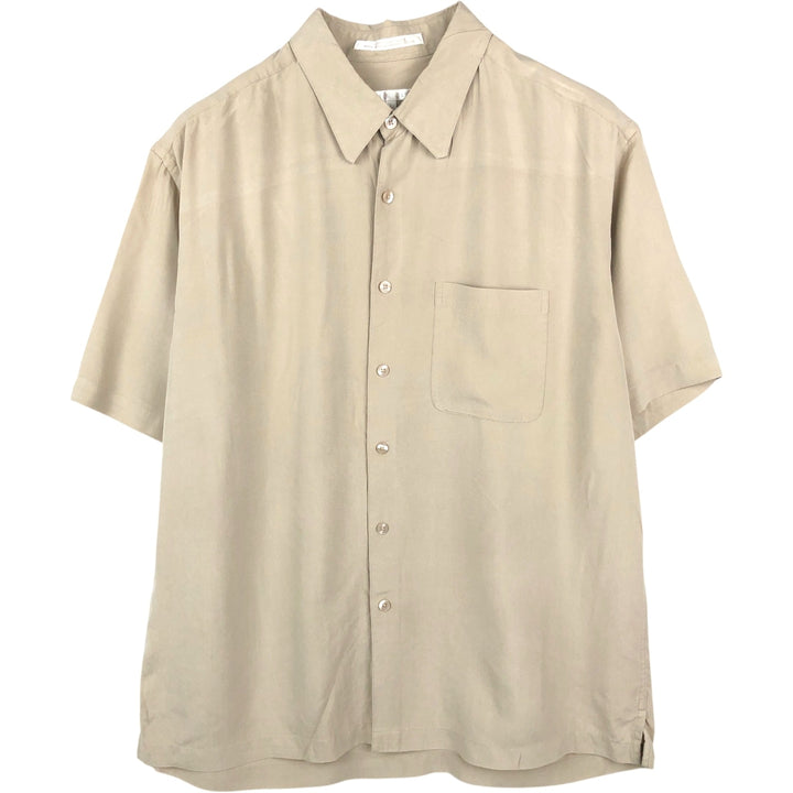 Perry Ellis short-sleeved silk box shirt, men's size L equivalent. silk Beige type Vintage Second Hand