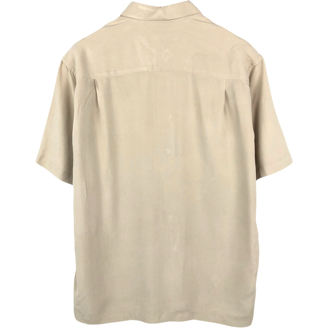 Perry Ellis short-sleeved silk box shirt, men's size L equivalent. silk Beige type Vintage Second Hand