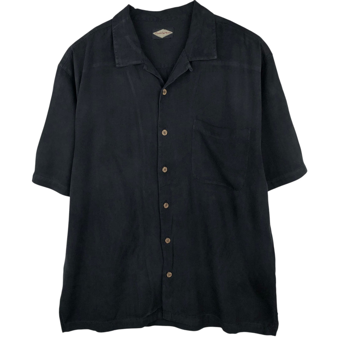 Club Cabana Herringbone Short-Sleeve Open-Collar Shirt, Boxy Shirt, Men's Size L (approx.) unclear black type Vintage Second Hand