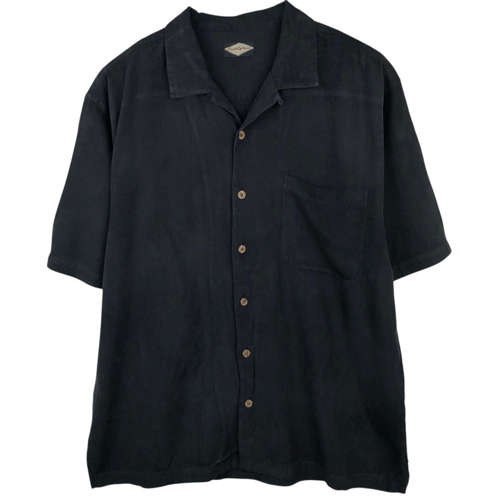 Club Cabana Herringbone Short-Sleeve Open-Collar Shirt, Boxy Shirt, Men's Size L (approx.) unclear black type Vintage Second Hand