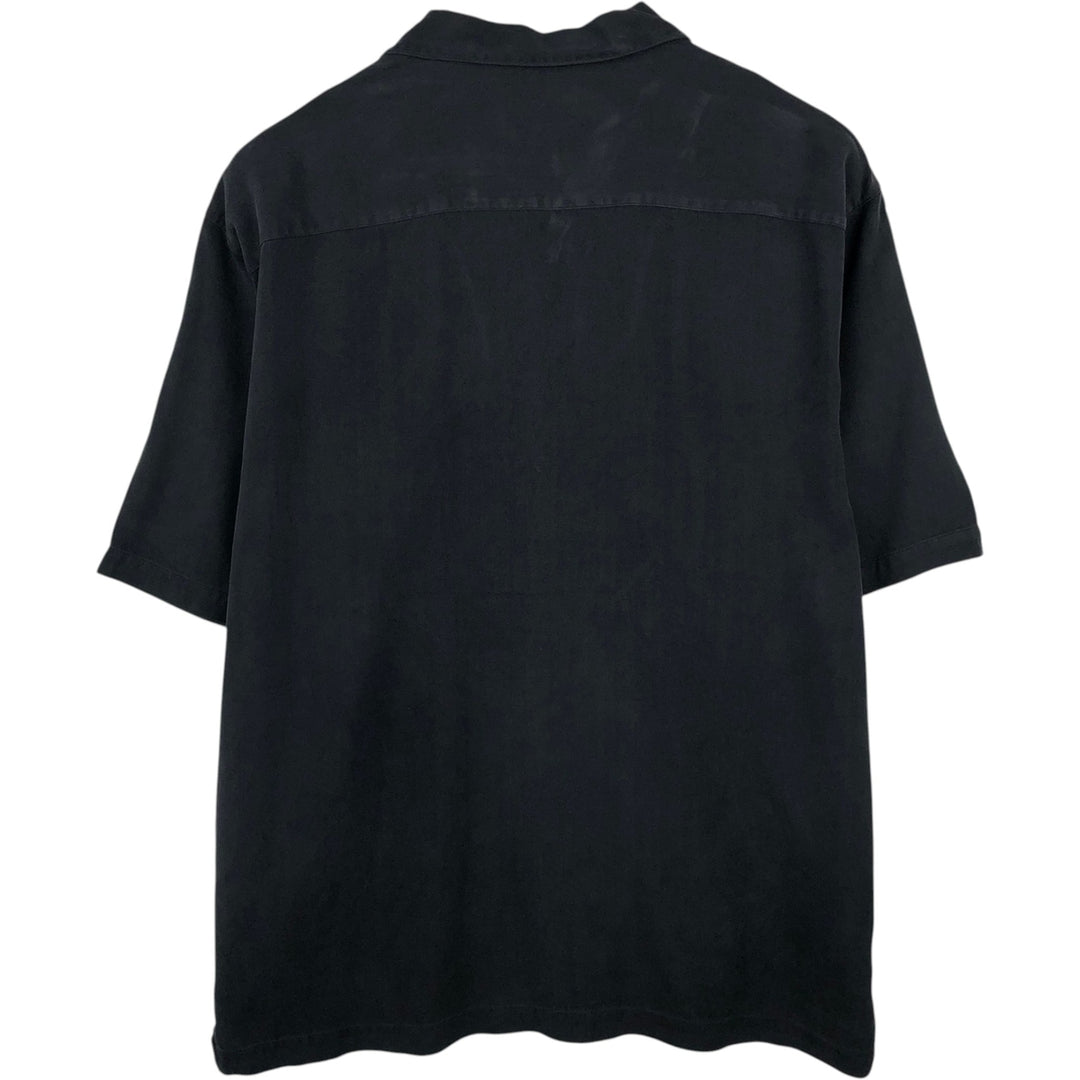 Club Cabana Herringbone Short-Sleeve Open-Collar Shirt, Boxy Shirt, Men's Size L (approx.) unclear black type Vintage Second Hand