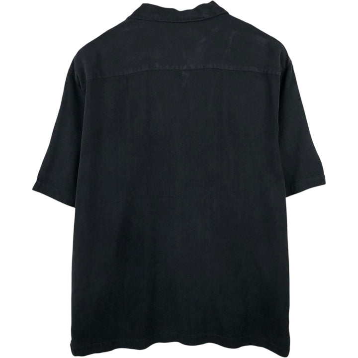 Club Cabana Herringbone Short-Sleeve Open-Collar Shirt, Boxy Shirt, Men's Size L (approx.) unclear black type Vintage Second Hand