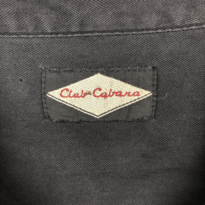 Club Cabana Herringbone Short-Sleeve Open-Collar Shirt, Boxy Shirt, Men's Size L (approx.) unclear black type Vintage Second Hand