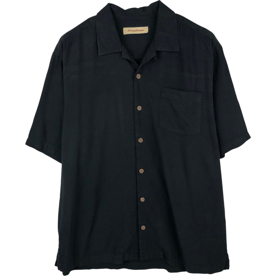 Tommy Bahama short sleeve open collar silk shirt, box shirt, men's size L silk black type Vintage Second Hand