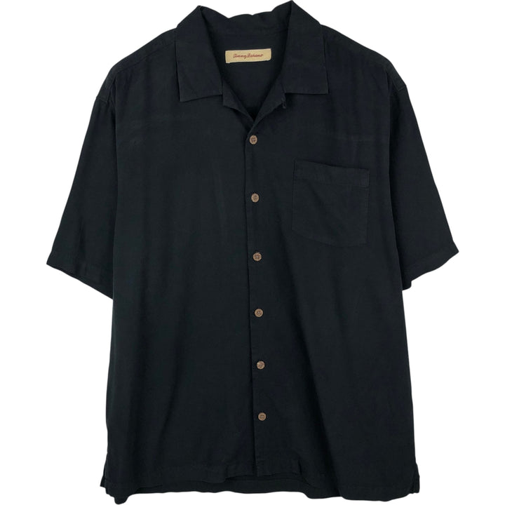 Tommy Bahama short sleeve open collar silk shirt, box shirt, men's size L silk black type Vintage Second Hand