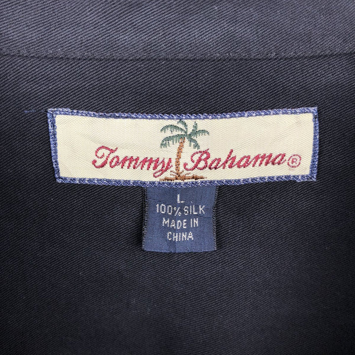 Tommy Bahama short sleeve open collar silk shirt, box shirt, men's size L silk black type Vintage Second Hand