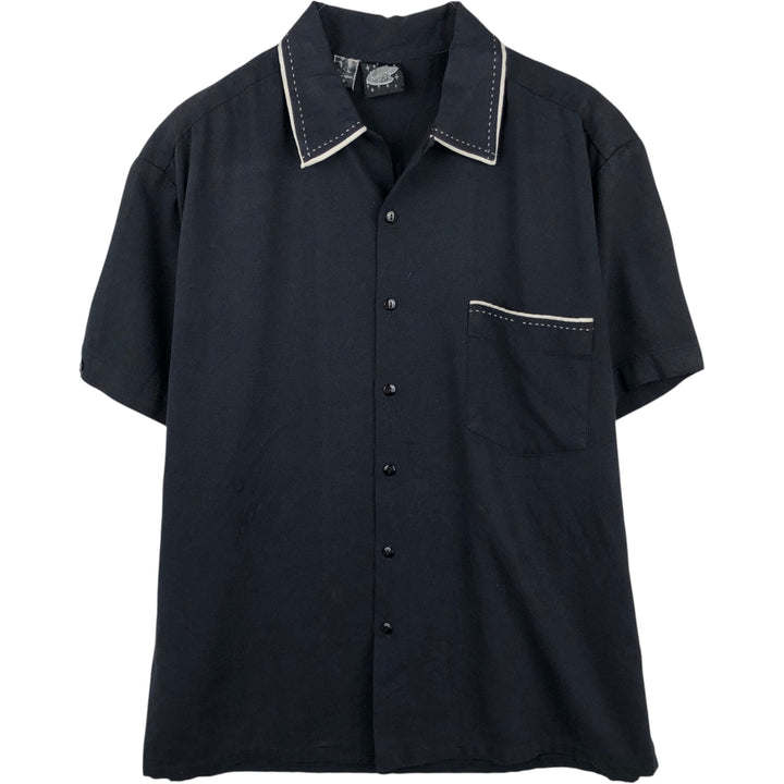 Kennington Short-Sleeve Open-Collar Boxy Shirt, Men's Size L (approx.) unclear black type Vintage Second Hand
