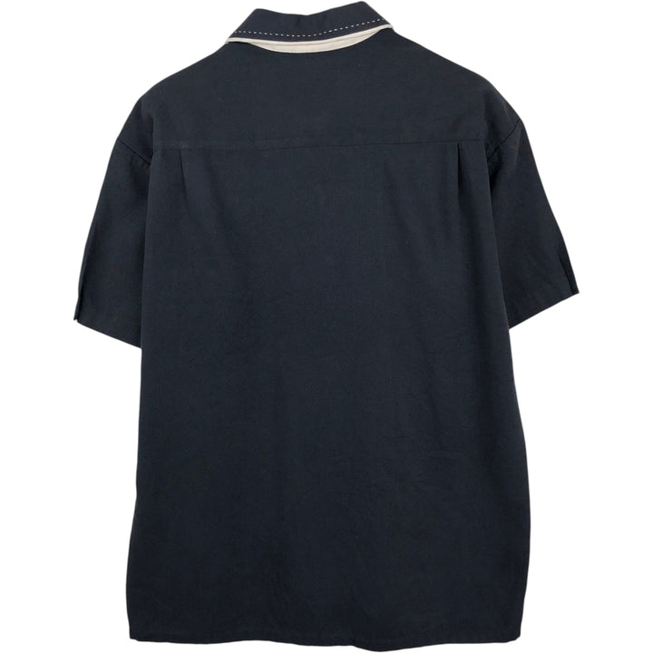Kennington Short-Sleeve Open-Collar Boxy Shirt, Men's Size L (approx.) unclear black type Vintage Second Hand