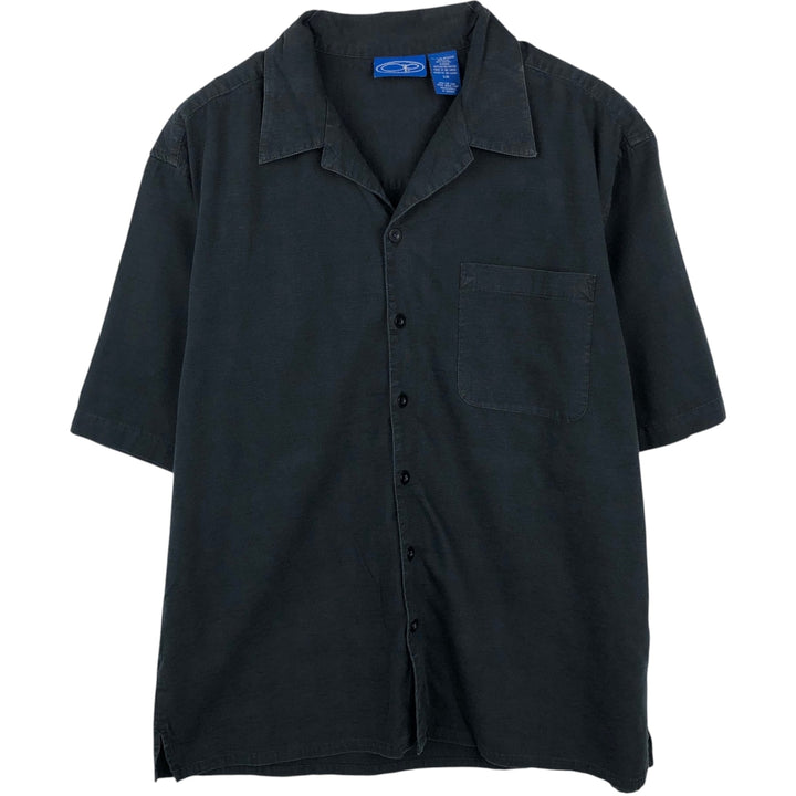 90s-00'S Ocean Pacific Short-Sleeve Open-Collar Cotton Shirt, Boxy Shirt, Men's Size L (Equivalent), Vintage cotton black type Vintage Second Hand