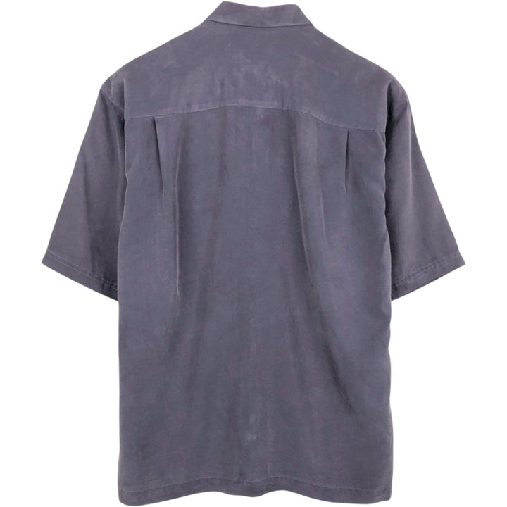 Haggar Short-Sleeve Open-Collar Rayon Shirt, Boxy Fit, Men's Size S (approx.) Rayon navy blue type Vintage Second Hand