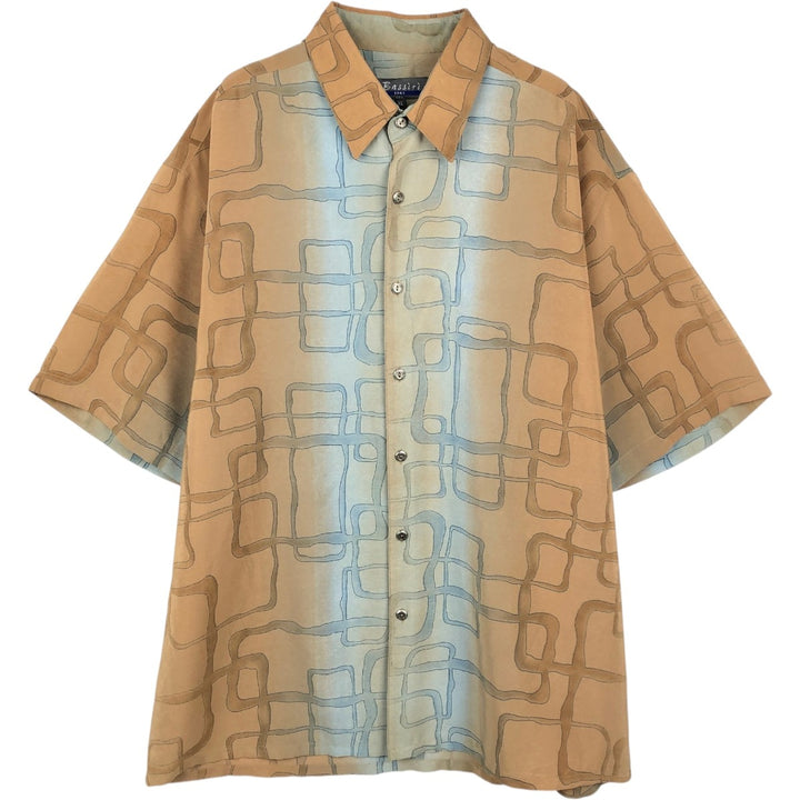 Bassiri UOMO All-over print short-sleeved shirt, boxy style, men's size XL. unclear Khaki type beige Vintage Second Hand