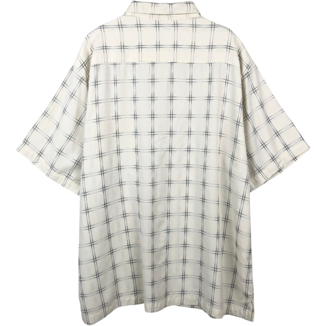 Caribbean Blues Check Pattern Short-Sleeve Rayon Shirt, Boxy Shirt, Men's XL Equivalent Rayon white type Vintage Second Hand