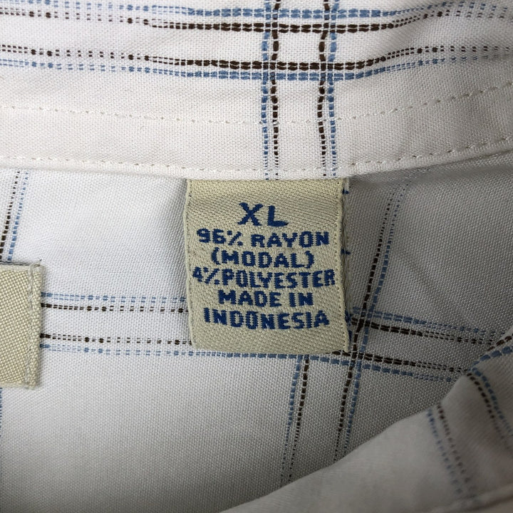 Caribbean Blues Check Pattern Short-Sleeve Rayon Shirt, Boxy Shirt, Men's XL Equivalent Rayon white type Vintage Second Hand
