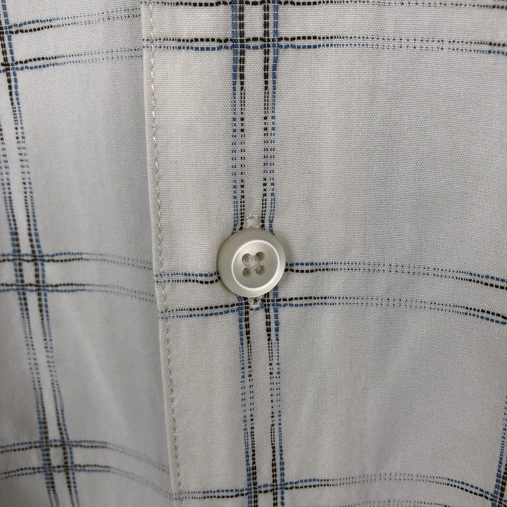Caribbean Blues Check Pattern Short-Sleeve Rayon Shirt, Boxy Shirt, Men's XL Equivalent Rayon white type Vintage Second Hand