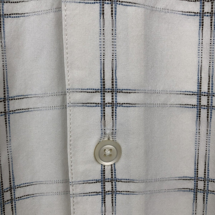 Caribbean Blues Check Pattern Short-Sleeve Rayon Shirt, Boxy Shirt, Men's XL Equivalent Rayon white type Vintage Second Hand