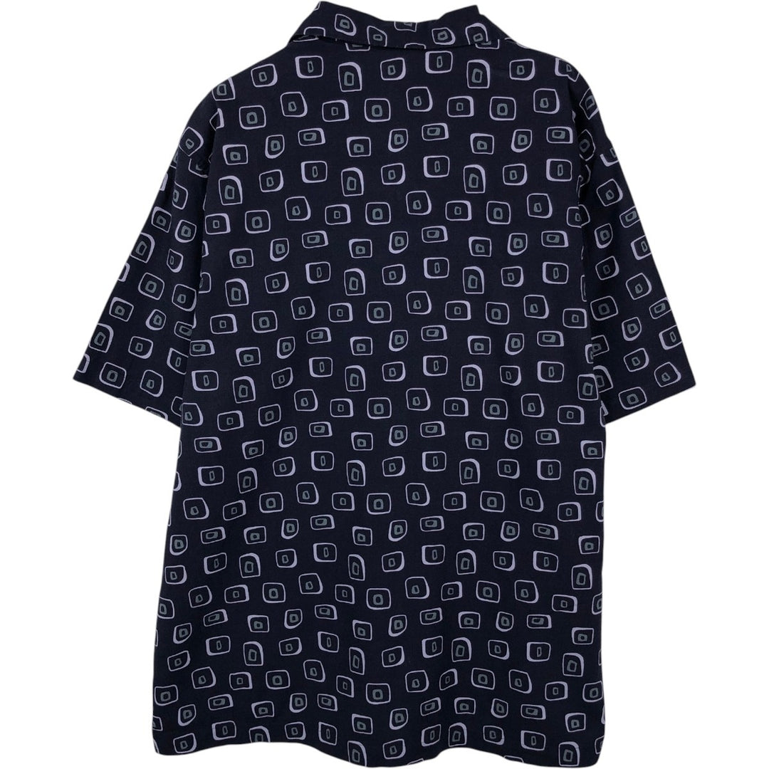 Perry Ellis all-over print short-sleeved open-collar cotton x rayon box shirt, men's size L equivalent. cotton navy blue type Vintage Second Hand