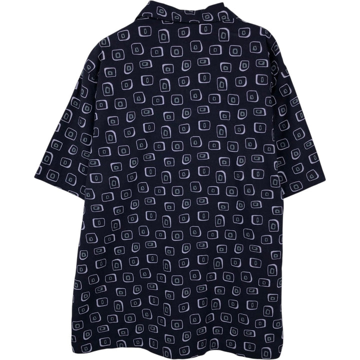 Perry Ellis all-over print short-sleeved open-collar cotton x rayon box shirt, men's size L equivalent. cotton navy blue type Vintage Second Hand