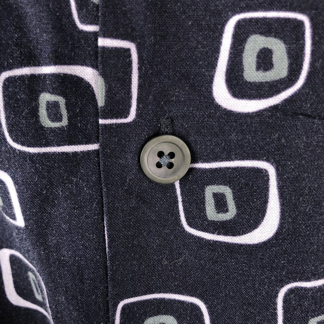 Perry Ellis all-over print short-sleeved open-collar cotton x rayon box shirt, men's size L equivalent. cotton navy blue type Vintage Second Hand
