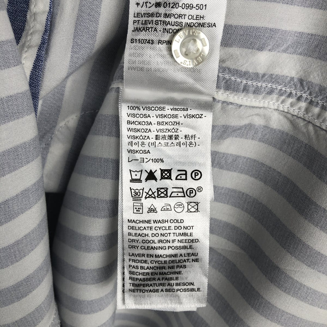 Levi's RELAXED Stripe Pattern Short-Sleeve Open Collar Viscose Shirt, Boxy Fit, Men's Size L (approx.) Viscose navy blue type Vintage Second Hand
