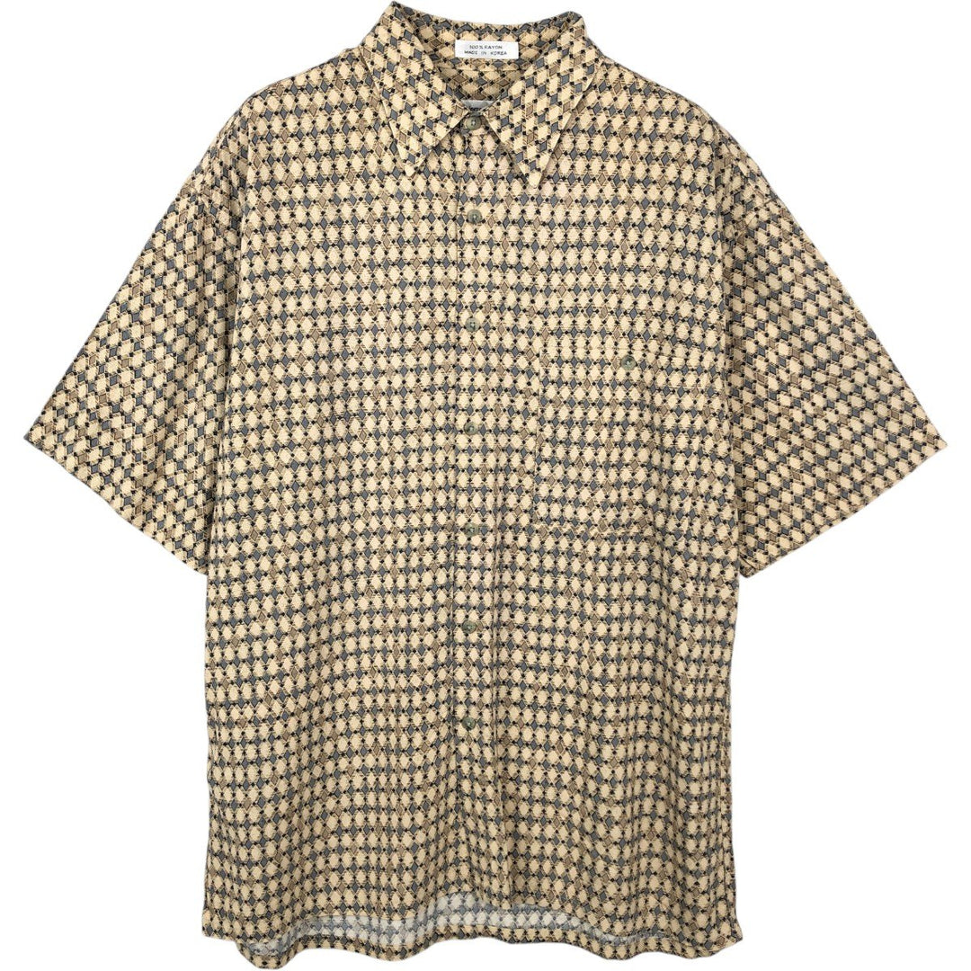 Pierre Cardin All-over print short-sleeve rayon shirt, box shirt, men's M size Rayon Beige type Vintage Second Hand