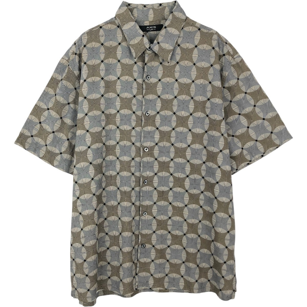 AXIS LA All-over geometric print short-sleeved silk shirt, boxy style, men's size XL equivalent. silk Beige type Vintage Second Hand