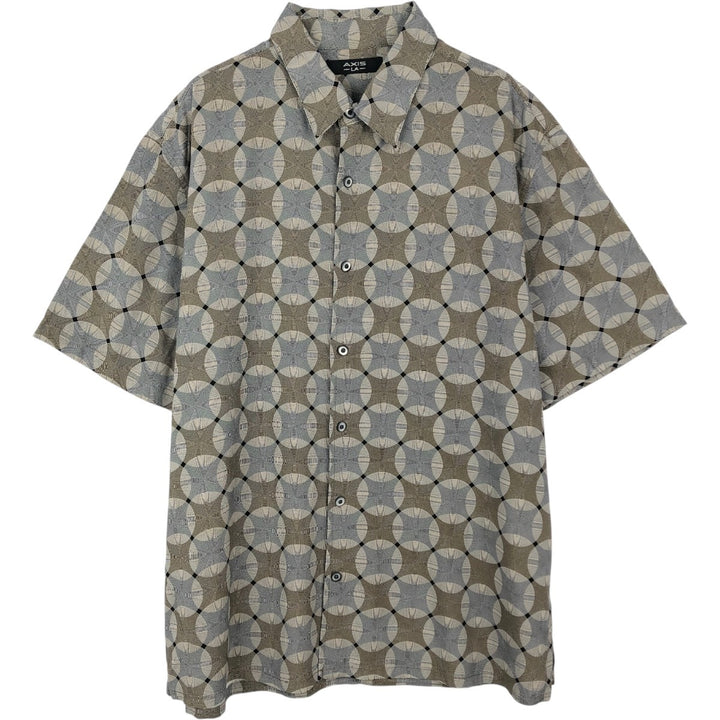 AXIS LA All-over geometric print short-sleeved silk shirt, boxy style, men's size XL equivalent. silk Beige type Vintage Second Hand