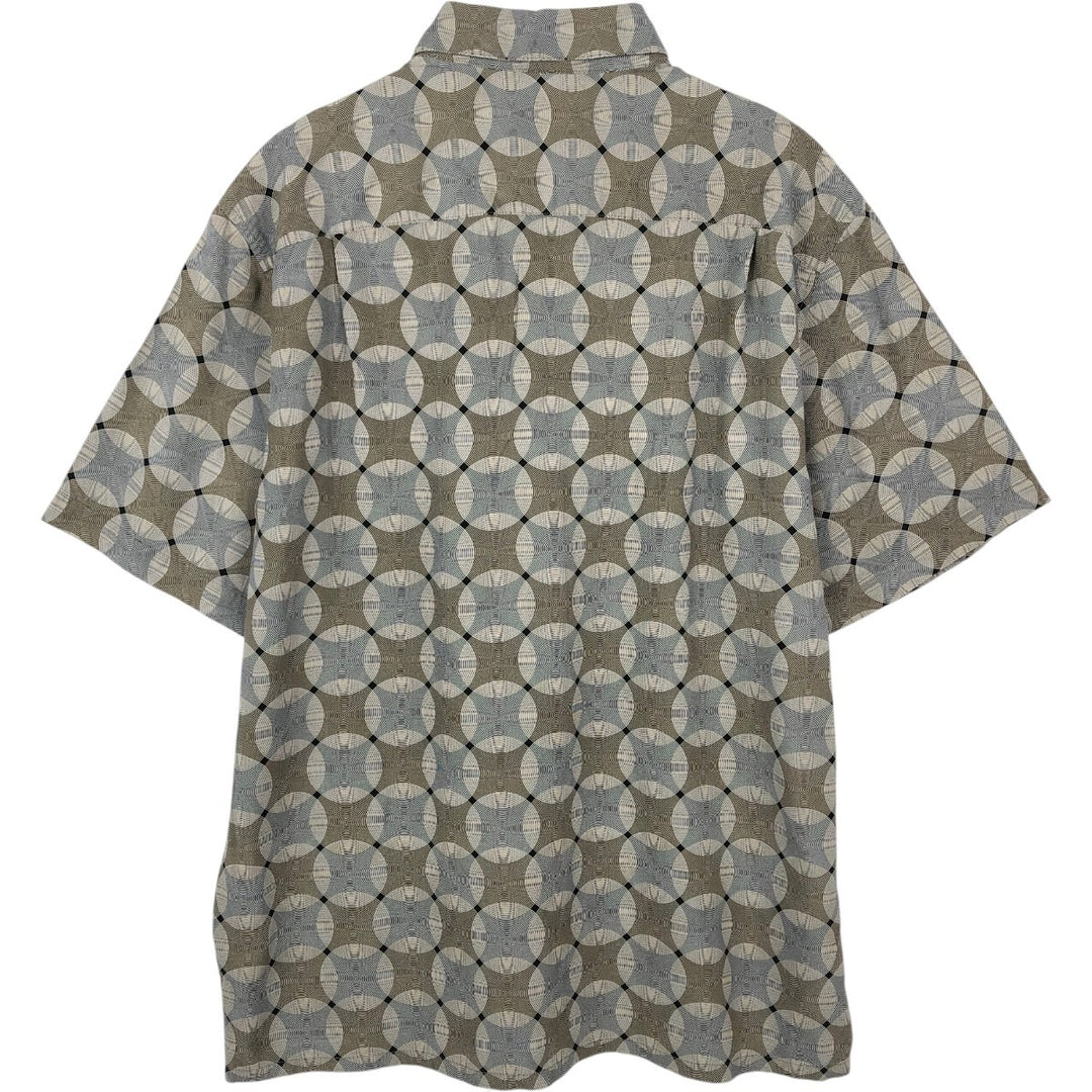 AXIS LA All-over geometric print short-sleeved silk shirt, boxy style, men's size XL equivalent. silk Beige type Vintage Second Hand