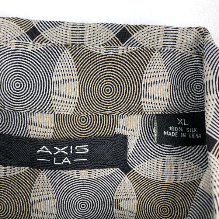 AXIS LA All-over geometric print short-sleeved silk shirt, boxy style, men's size XL equivalent. silk Beige type Vintage Second Hand