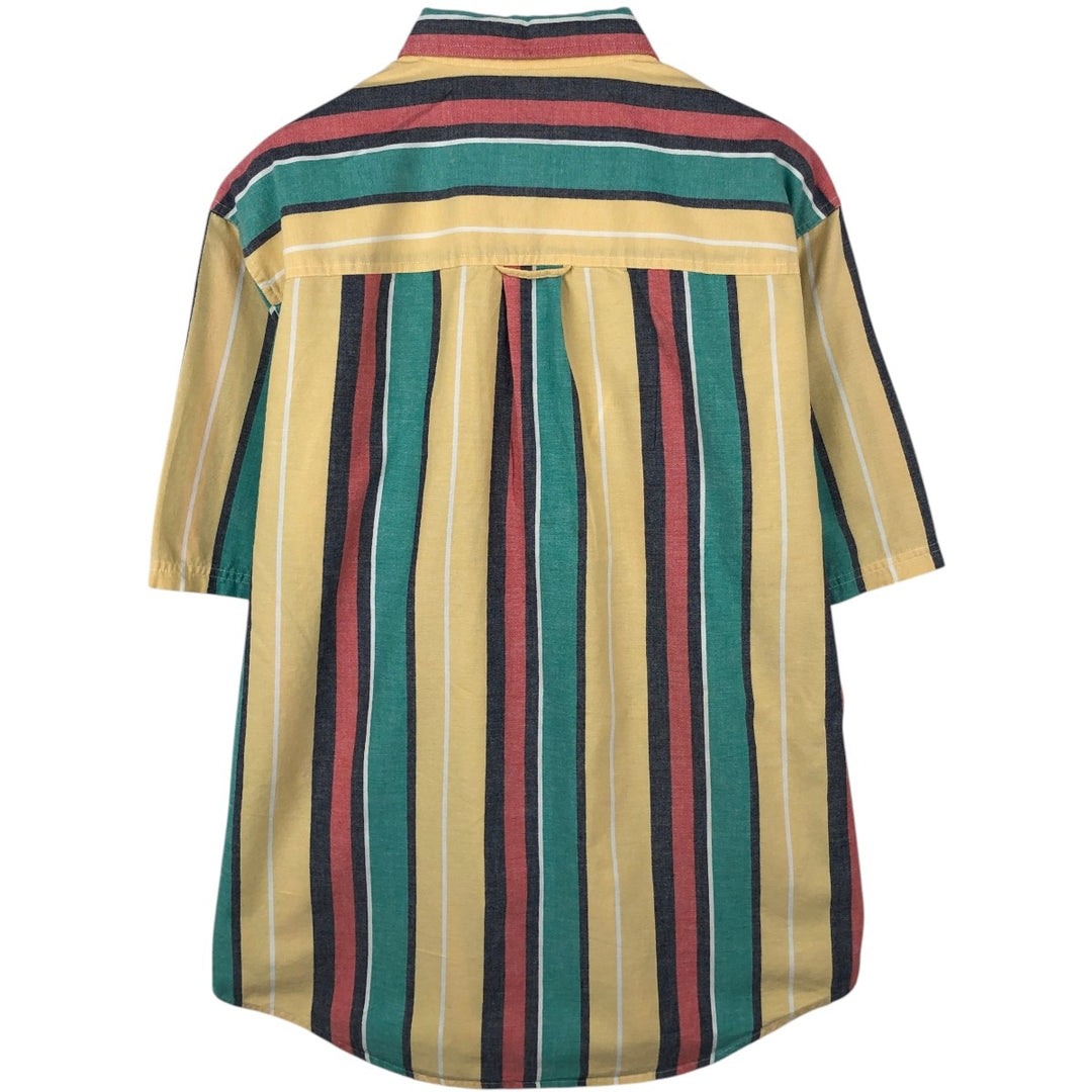 70s-80'S Eddie Bauer Black Tag Multi-Striped Short-Sleeve Cotton Striped Shirt, Men's Size L (Equivalent), Vintage cotton green type Vintage Second Hand
