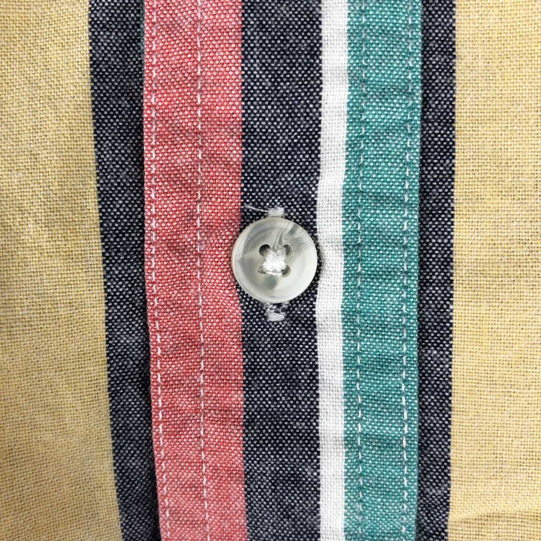 70s-80'S Eddie Bauer Black Tag Multi-Striped Short-Sleeve Cotton Striped Shirt, Men's Size L (Equivalent), Vintage cotton green type Vintage Second Hand