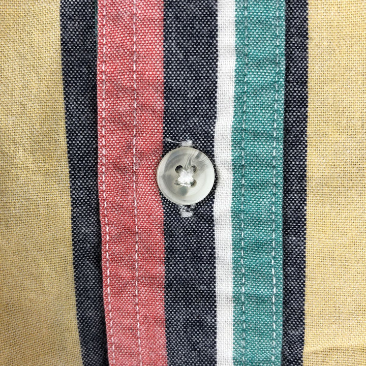 70s-80'S Eddie Bauer Black Tag Multi-Striped Short-Sleeve Cotton Striped Shirt, Men's Size L (Equivalent), Vintage cotton green type Vintage Second Hand