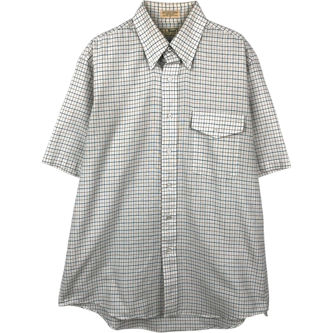80s-90'S LL Bean Short-Sleeve Button-Down Check Shirt, Made in USA, Men's Size L (Equivalent), Vintage cotton white type Vintage Second Hand