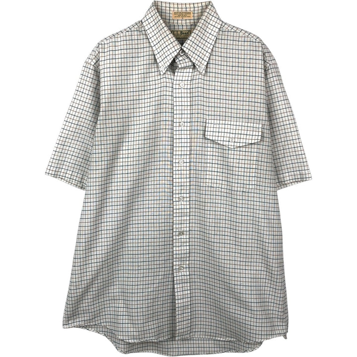 80s-90'S LL Bean Short-Sleeve Button-Down Check Shirt, Made in USA, Men's Size L (Equivalent), Vintage cotton white type Vintage Second Hand