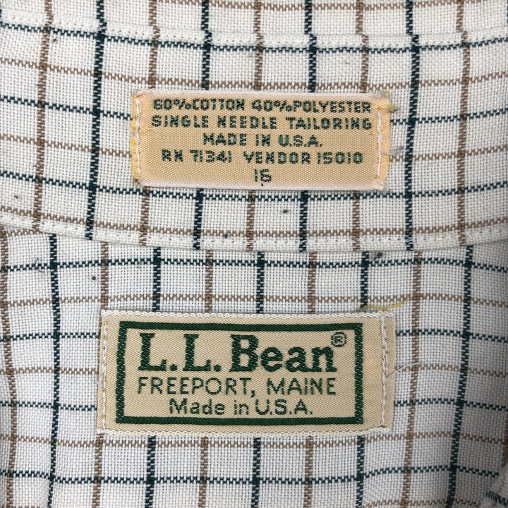 80s-90'S LL Bean Short-Sleeve Button-Down Check Shirt, Made in USA, Men's Size L (Equivalent), Vintage cotton white type Vintage Second Hand