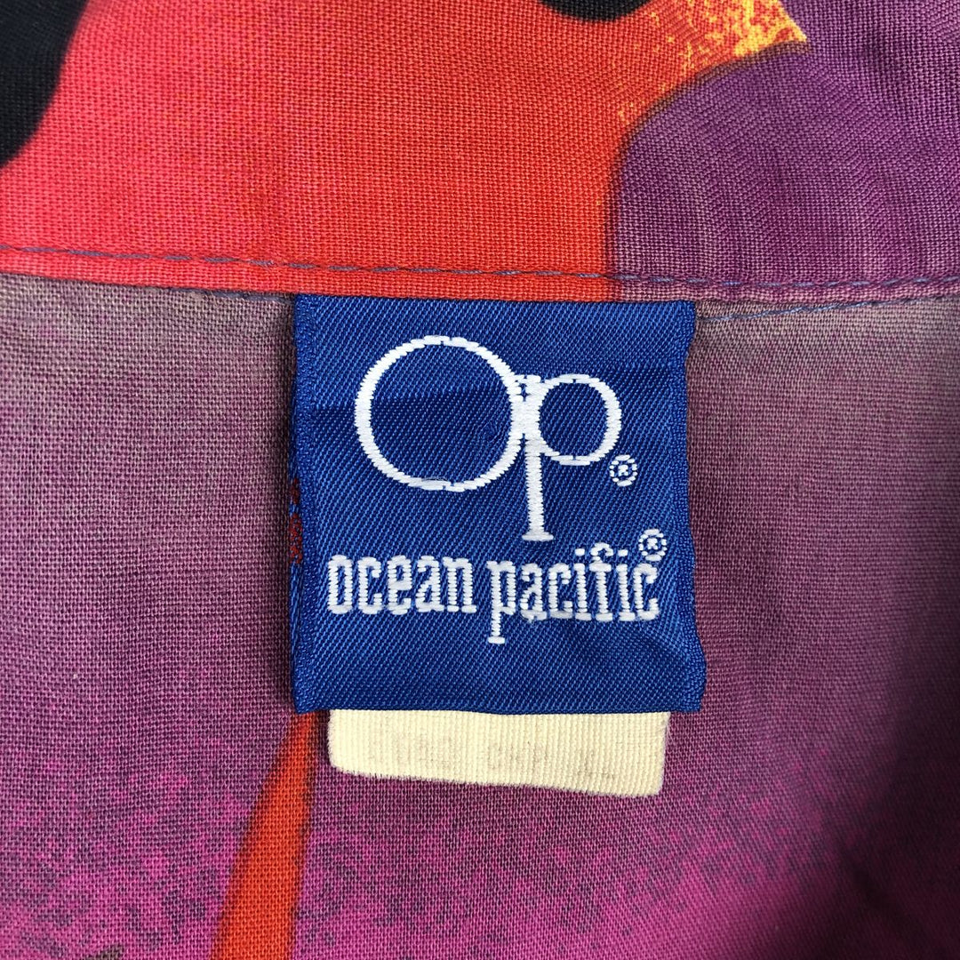 1980'S Ocean Pacific Blue Tag All-Over Print Short-Sleeve Open-Collar Cotton Shirt, Made in USA, Men's XL Equivalent, Vintage cotton red type Vintage Second Hand