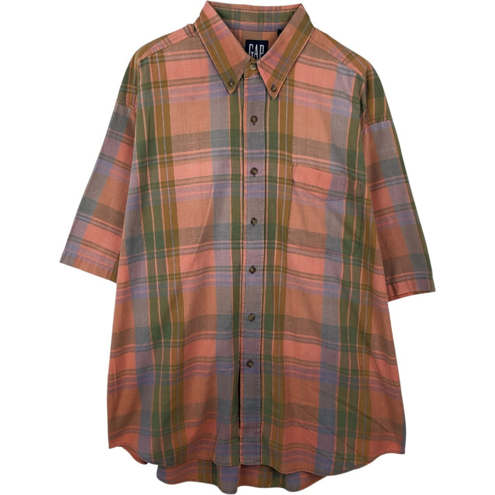 90'S GAP (Old GAP) Short-Sleeve Button-Down Check Shirt, Men's Size XL (Equivalent), Vintage cotton coral Vintage Second Hand