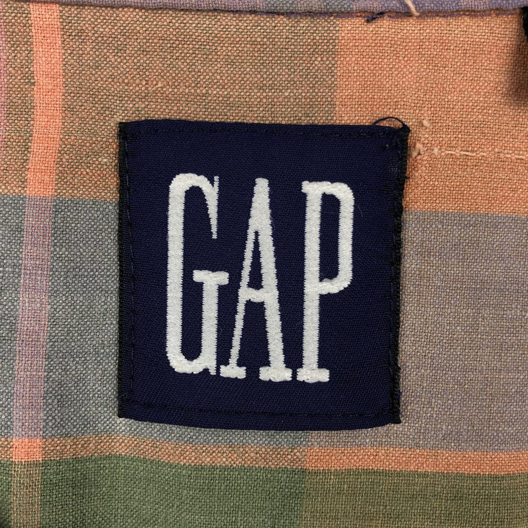 90'S GAP (Old GAP) Short-Sleeve Button-Down Check Shirt, Men's Size XL (Equivalent), Vintage cotton coral Vintage Second Hand