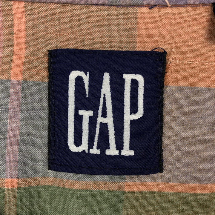 90'S GAP (Old GAP) Short-Sleeve Button-Down Check Shirt, Men's Size XL (Equivalent), Vintage cotton coral Vintage Second Hand