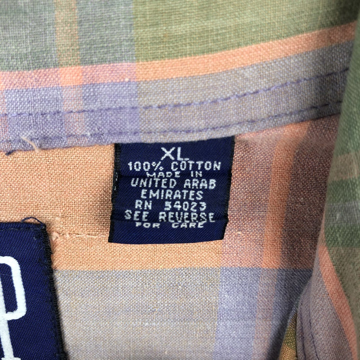 90'S GAP (Old GAP) Short-Sleeve Button-Down Check Shirt, Men's Size XL (Equivalent), Vintage cotton coral Vintage Second Hand