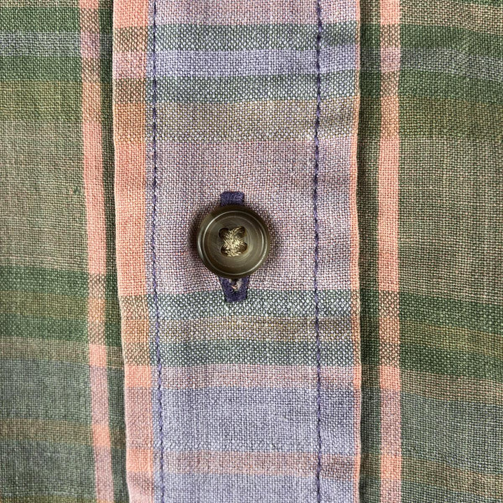 90'S GAP (Old GAP) Short-Sleeve Button-Down Check Shirt, Men's Size XL (Equivalent), Vintage cotton coral Vintage Second Hand