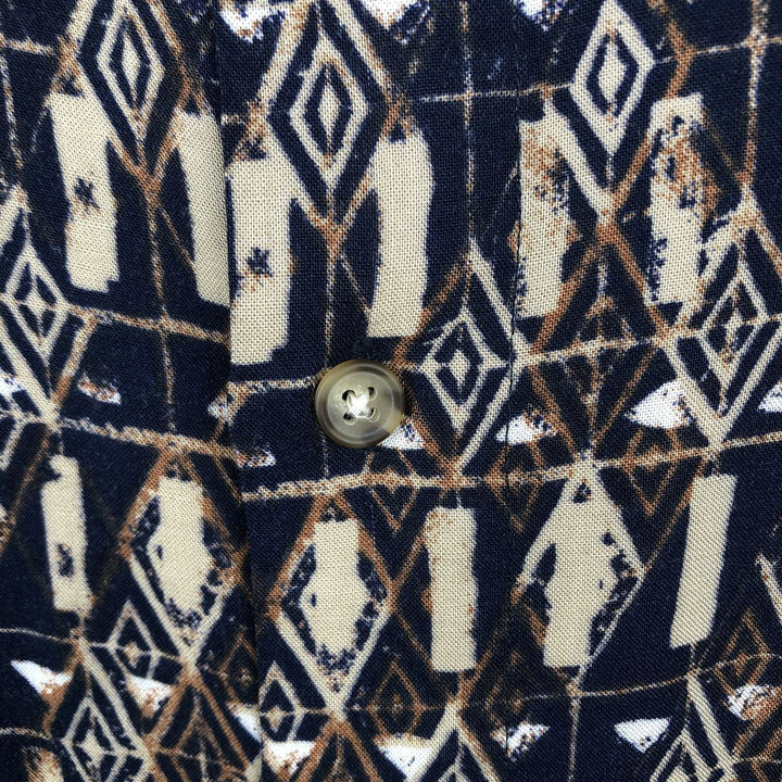 1990'S St. John's Bay all-over print short-sleeved rayon shirt, boxy fit, men's size XL equivalent, vintage. Rayon navy blue type Vintage Second Hand
