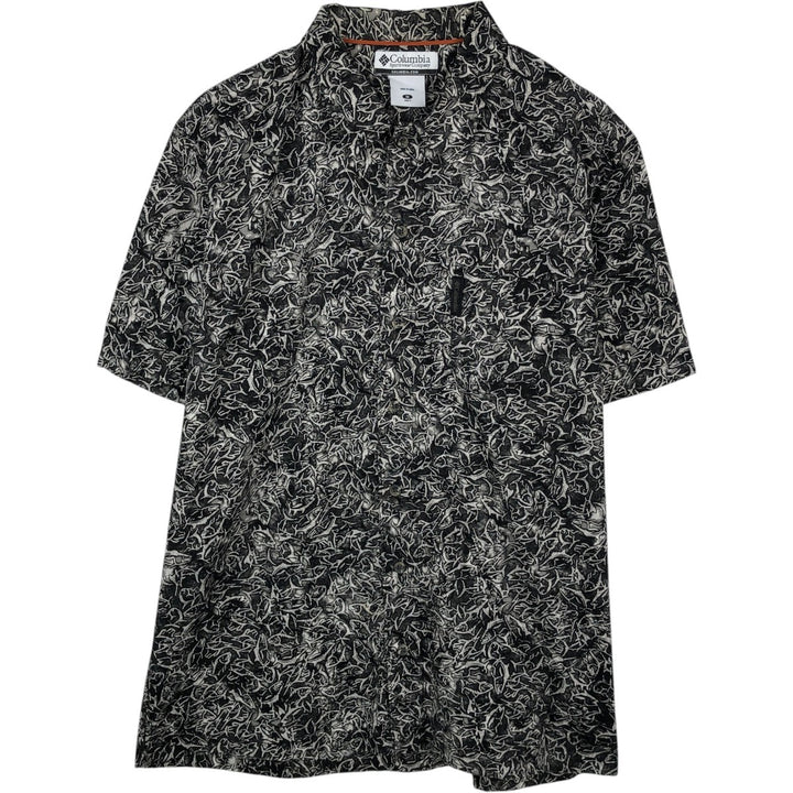 2000'S Columbia all-over fish print short-sleeved cotton shirt, boxy fit, men's size M. cotton black type Vintage Second Hand